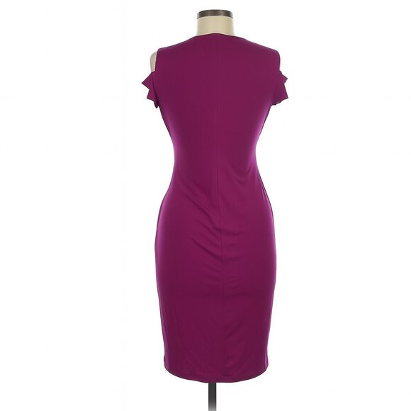 Cache Cold Shoulder Draped Dress XS Petite Form Fitting Stretch Cocktail Gold - Picture 6 of 7